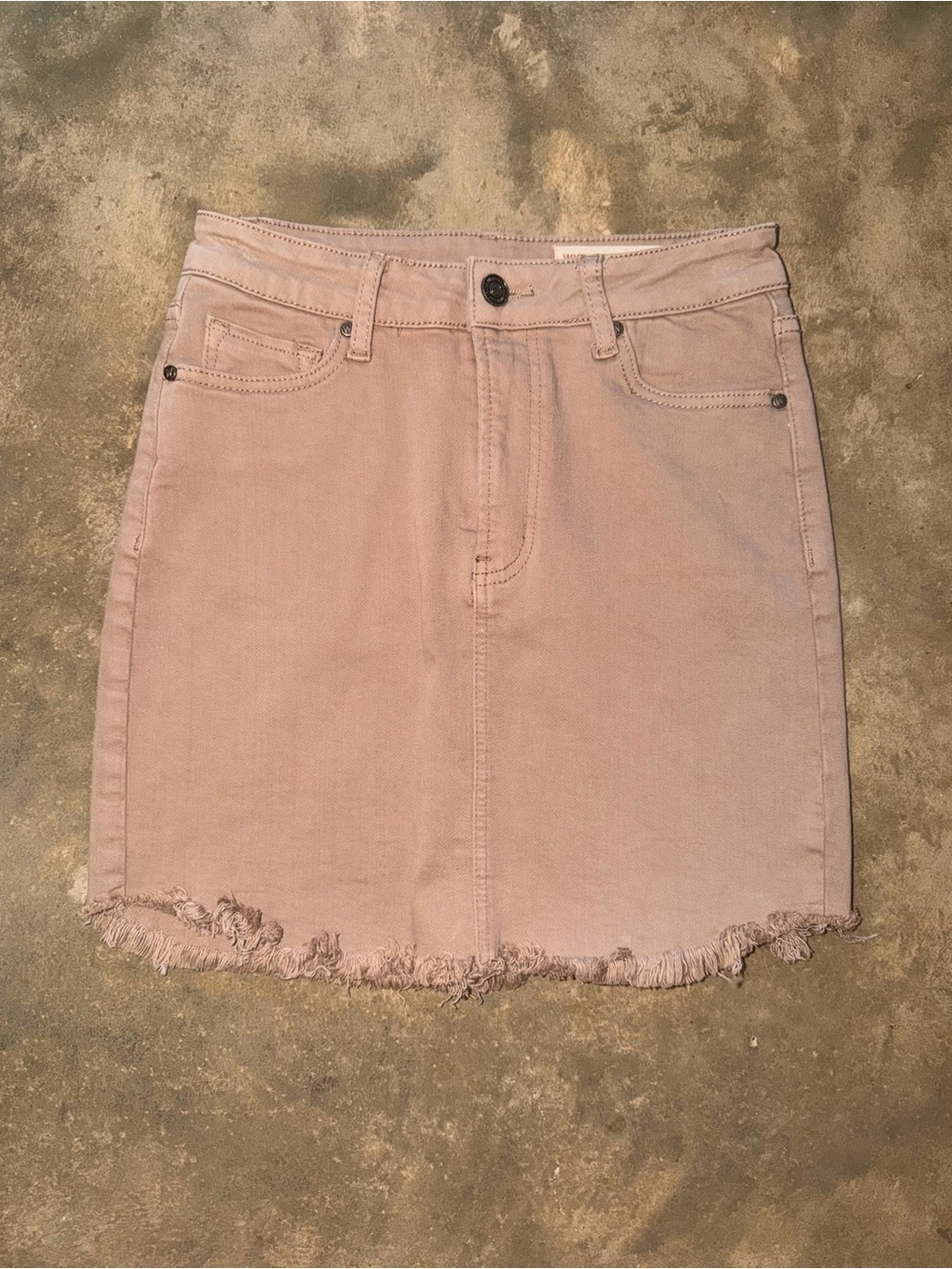 Wishlist Taupe Denim Mini Skirt Raw Hem Brown Stretch Cotton Women’s Small